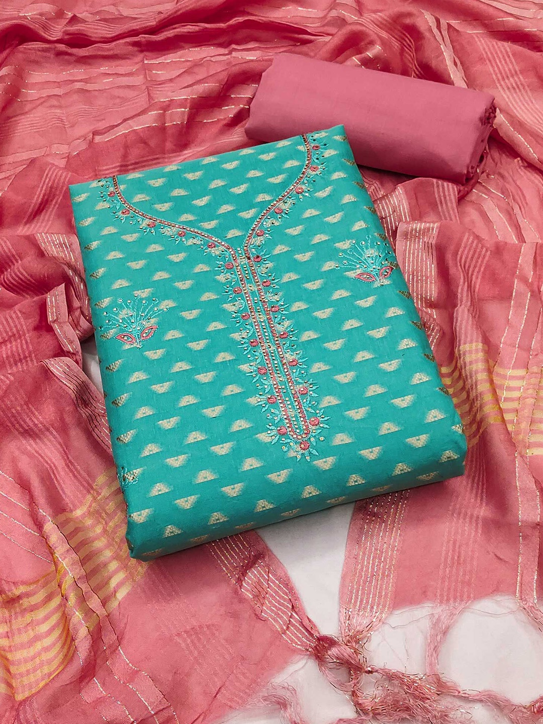 

Peachmode Unstitched Dress Material, Turquoise blue