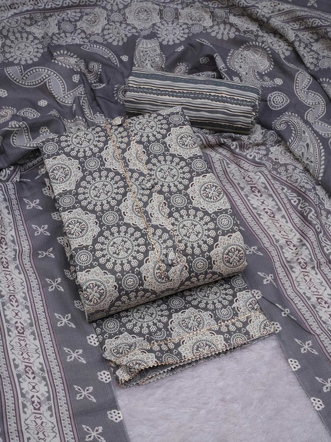 

Peachmode Printed Unstitched Dress Material, Grey