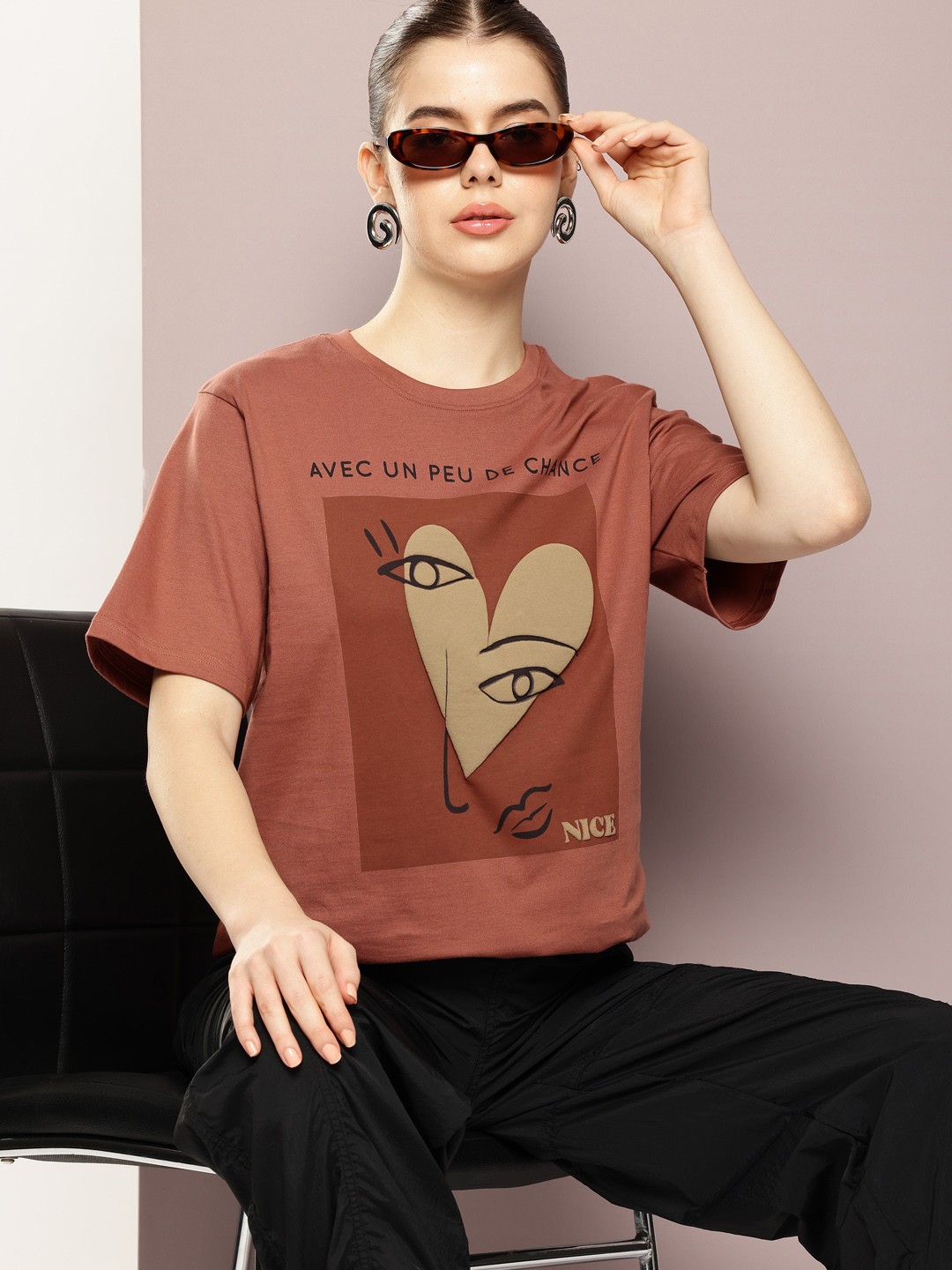

DILLINGER Printed Oversized Pure Cotton T-shirt, Brown