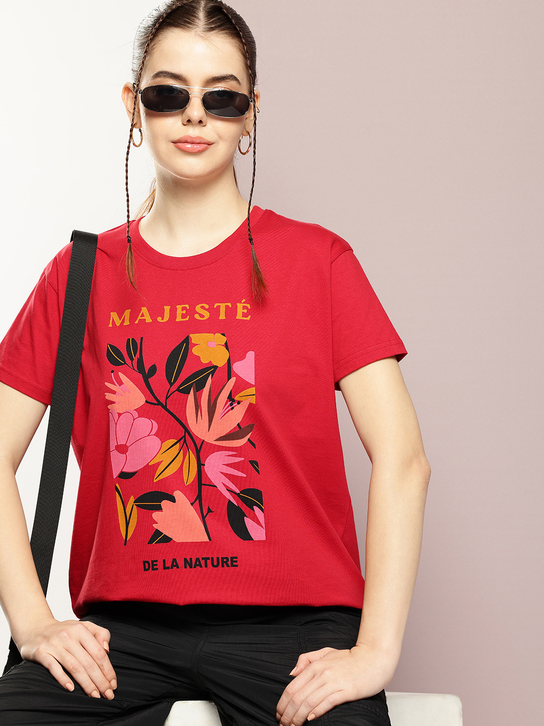 

DILLINGER Floral Printed Boxy Fit Pure Cotton T-shirt, Red