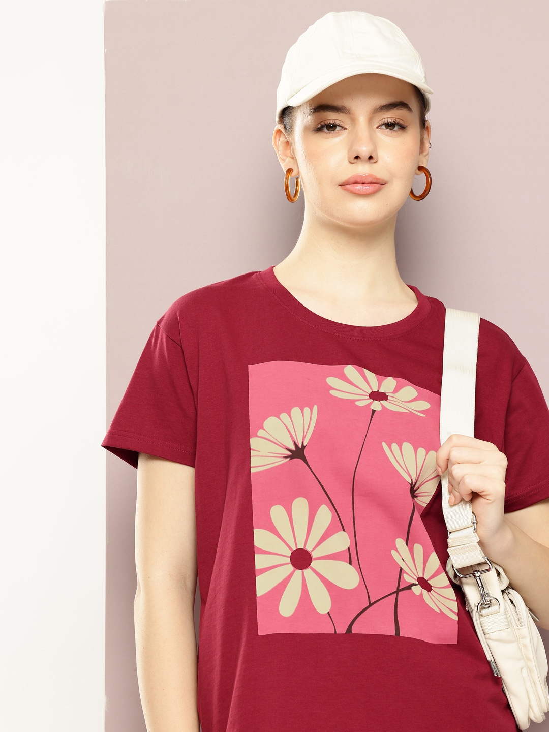 

DILLINGER Printed Drop-Shoulder Sleeves Pure Cotton Boxy T-shirt, Maroon