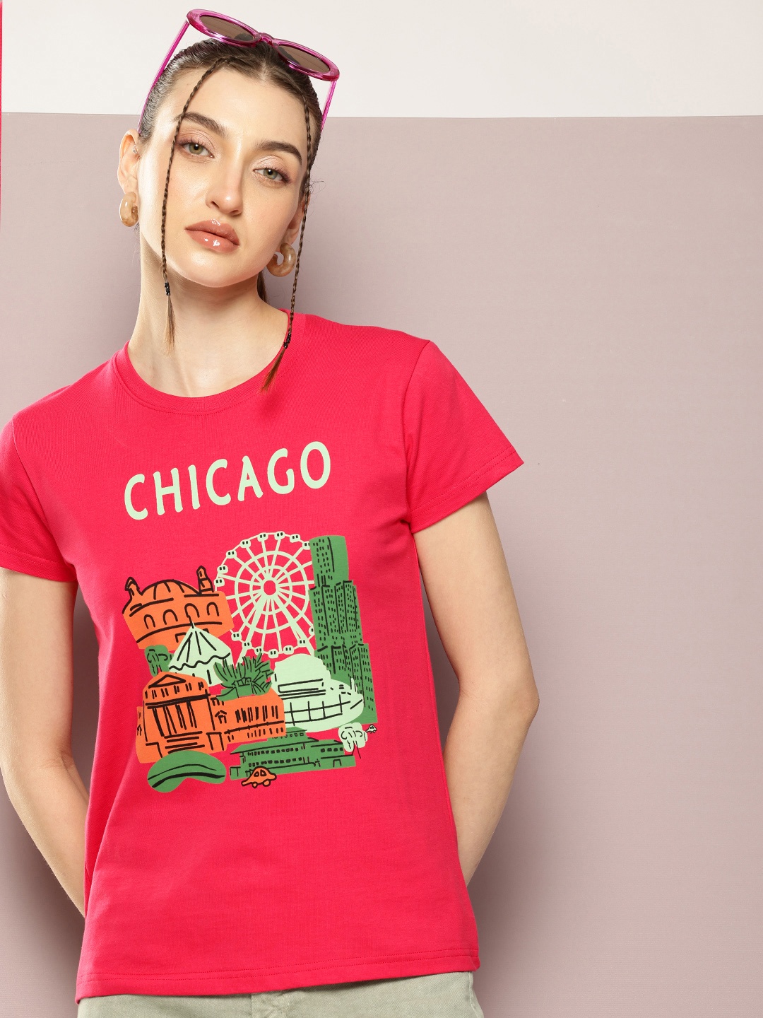 

DILLINGER Graphic Printed Pure Cotton T-shirt, Pink