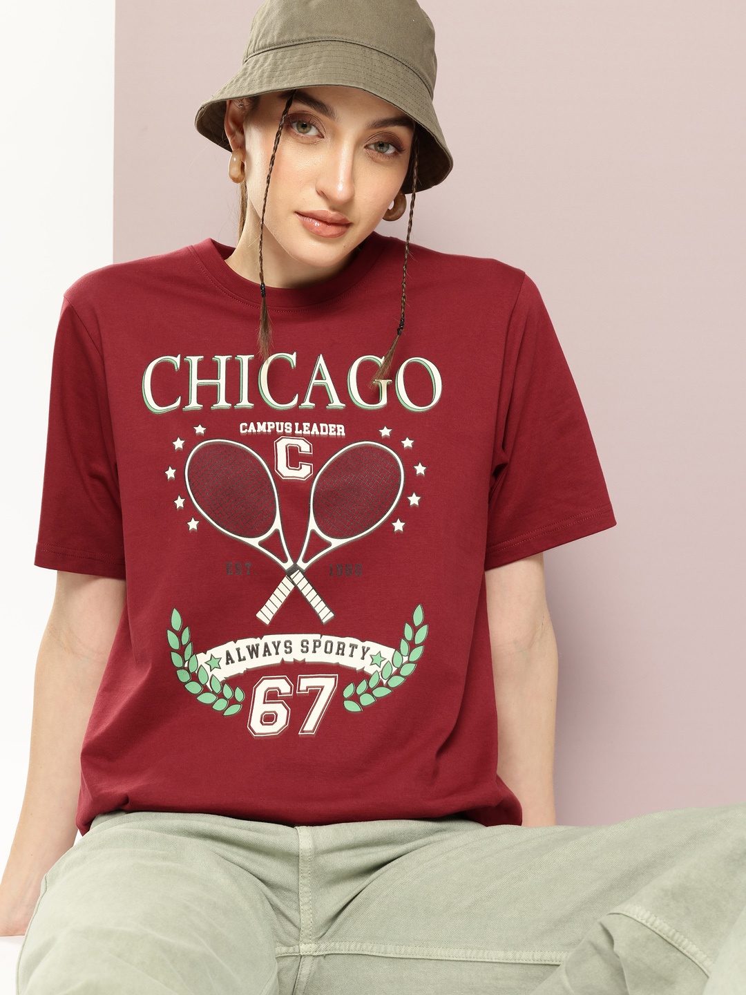 

DILLINGER Printed Oversized Pure Cotton T-shirt, Maroon