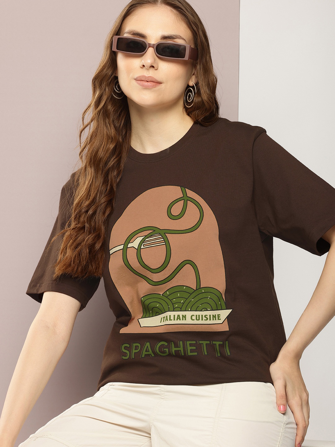 

Dillinger Women Graphic Printed Oversized T Shirt, Brown