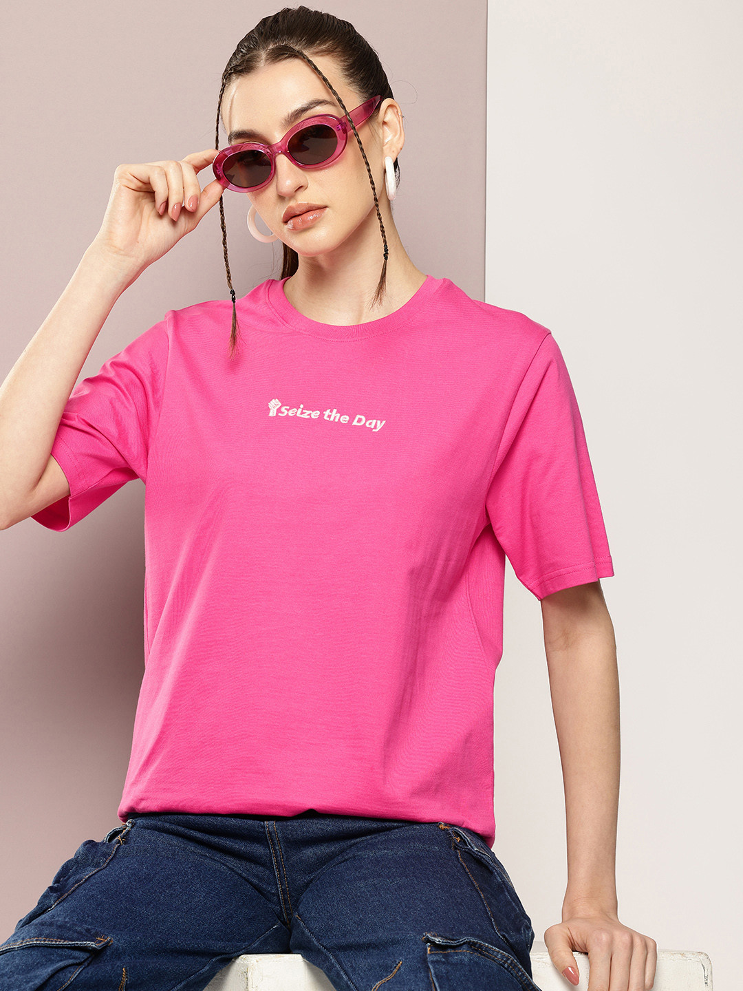

DILLINGER Typography Printed Relaxed Fit Pure Cotton T-shirt, Fuchsia