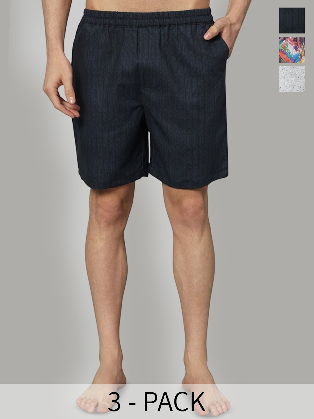 

OWO THE LABEL Pack of 3 Pure Cotton Printed Boxers-OTLMB12--14--17-S, Black