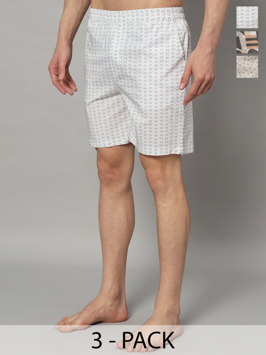 

OWO THE LABEL Men Pack Of 3 Pure Cotton Regular Fit Boxer Shorts, White