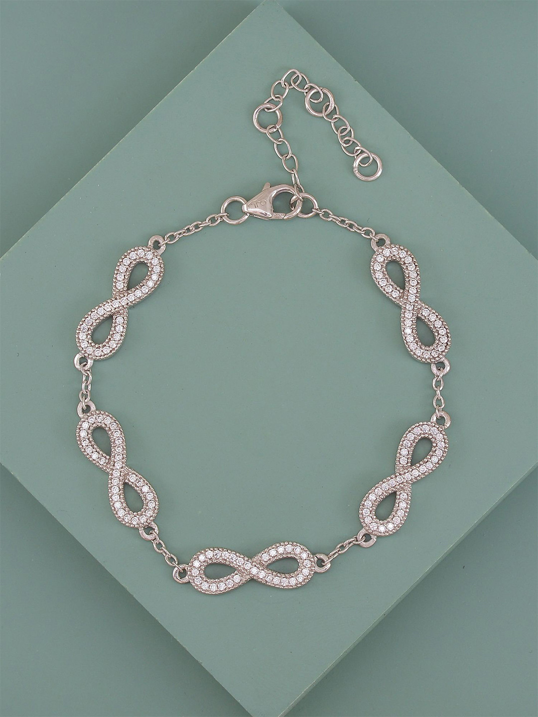 

Ornate Jewels 925 Sterling Silver American Diamond Rhodium-Plated Link Bracelet