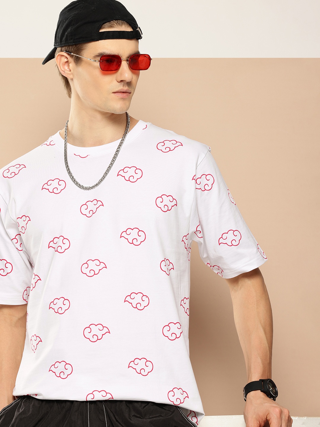 

Difference of Opinion Men Printed Drop-Shoulder Sleeves Oversized Pure Cotton T-shirt, White