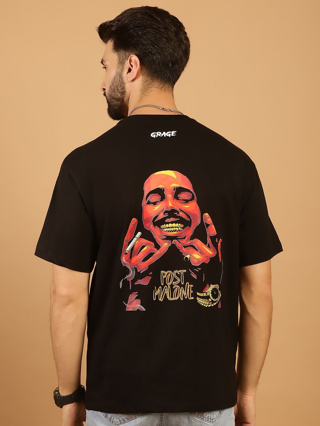 

TAG 7 Men Graphic Printed Round Neck T-shirt, Black