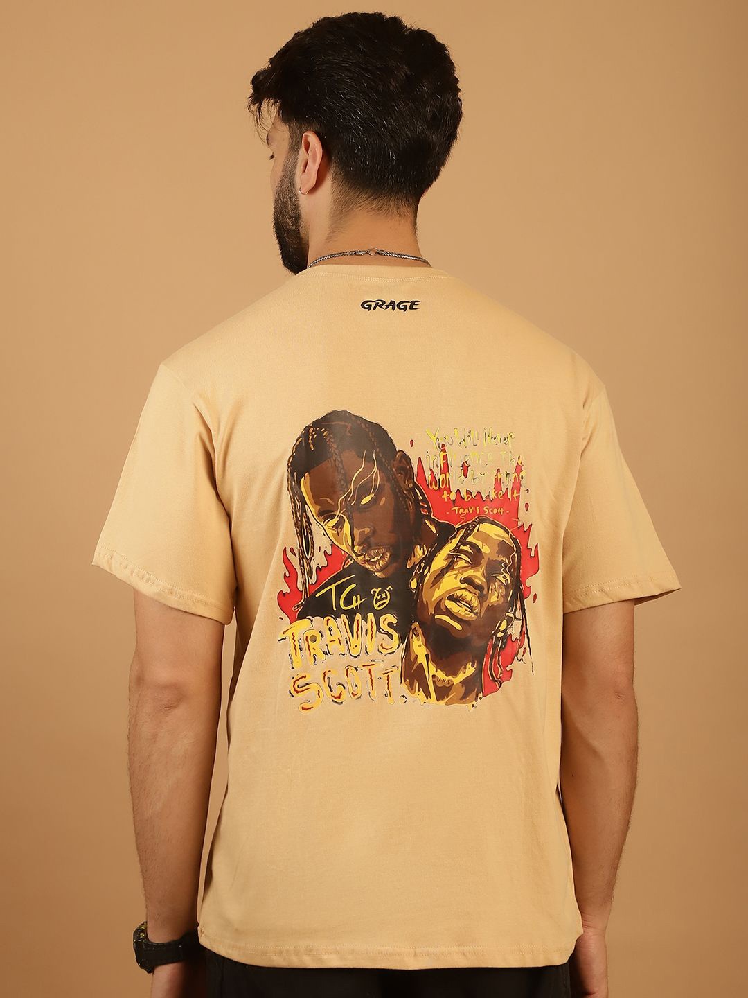 

TAG 7 Men Graphic Printed Round Neck T-shirt, Beige