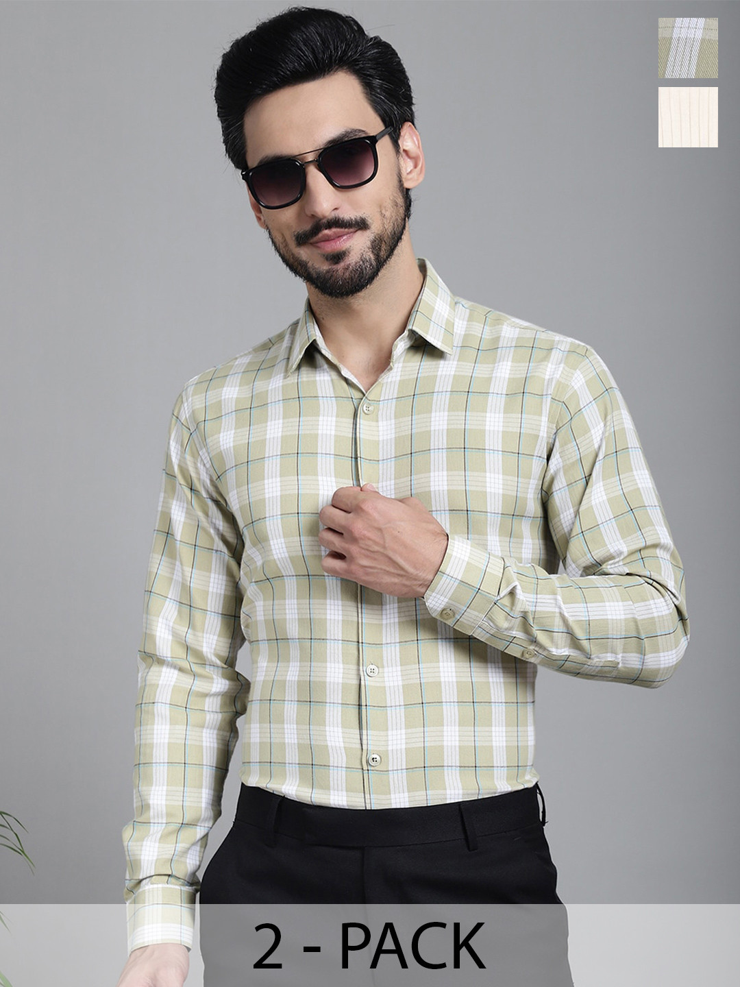 

Indian Needle Pack Of 2 Classic Checked Formal Shirts, Beige