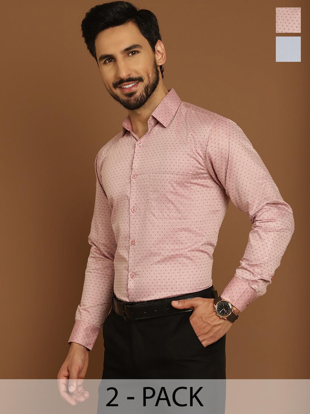 

Indian Needle Pack Of 2 Classic Striped Formal Shirts, Grey