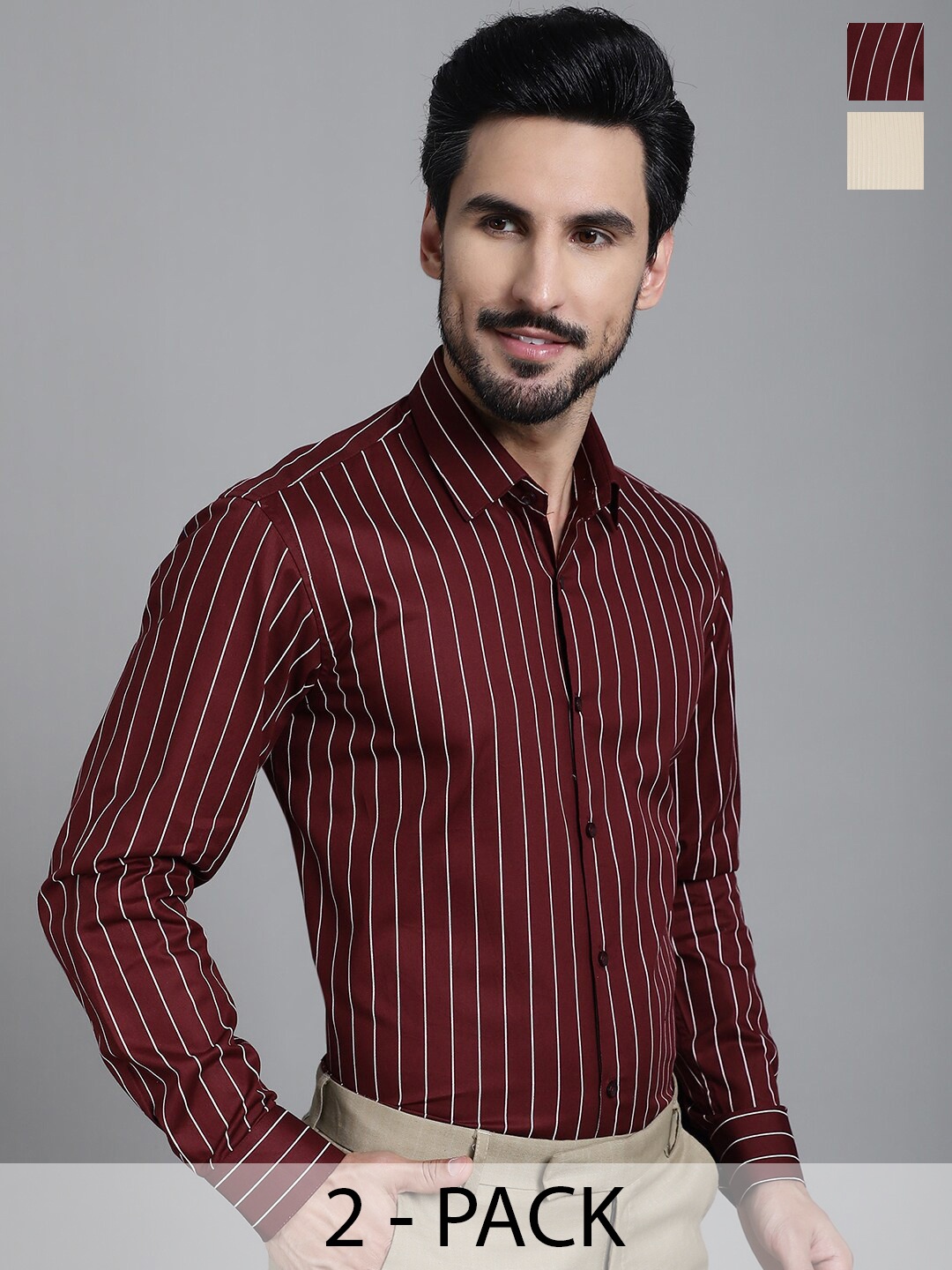 

Indian Needle Pack Of 2 Classic Striped Formal Shirts, Maroon