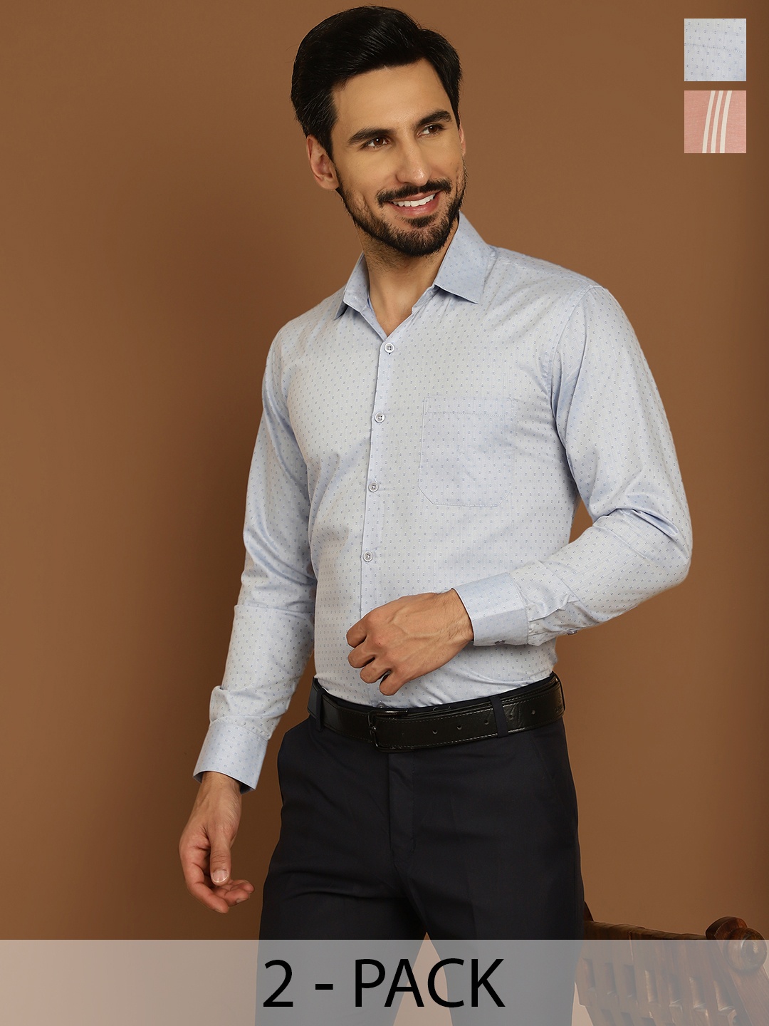 

Indian Needle Pack Of 2 Classic Striped Formal Shirts, Coral