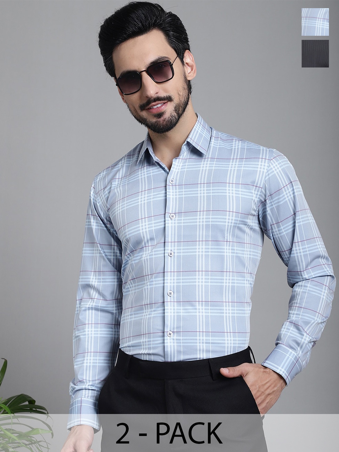 

Indian Needle Pack Of 2 Classic Checked Formal Shirts, Blue