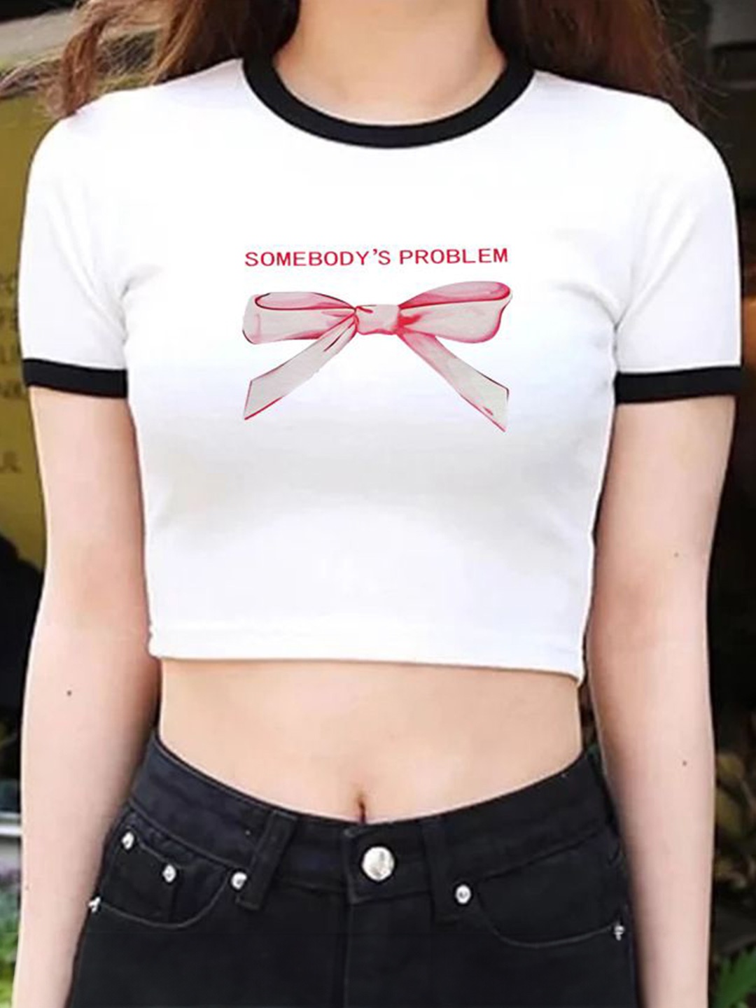 

StyleCast x Revolte Graphic Printed Round Neck Crop Top, White