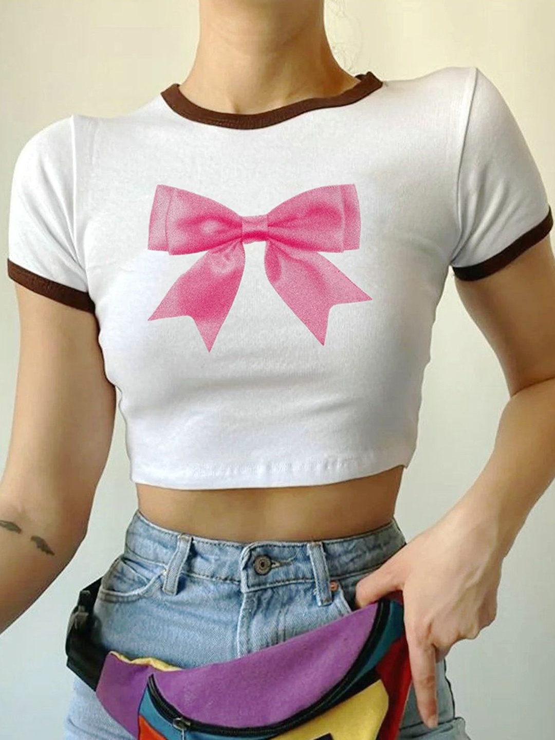 

StyleCast x Revolte Graphic Printed Round Neck Crop Top, White