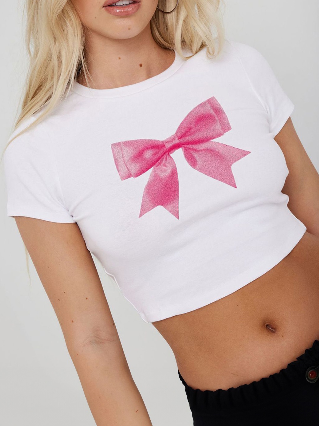 

StyleCast x Revolte Round Neck Graphic Printed Crop Top, White