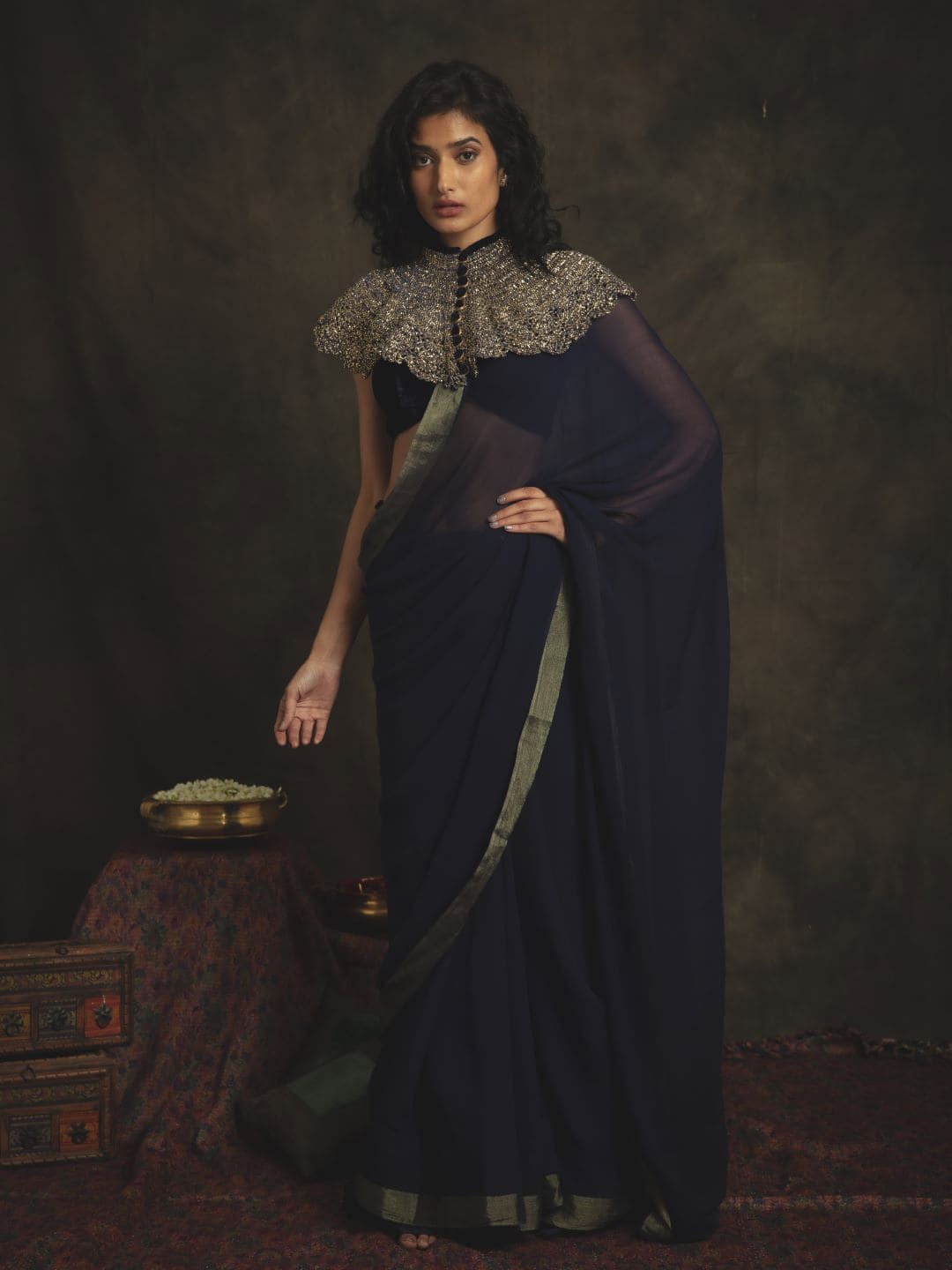 

Nikita Vishakha Zari Velvet Saree, Navy blue