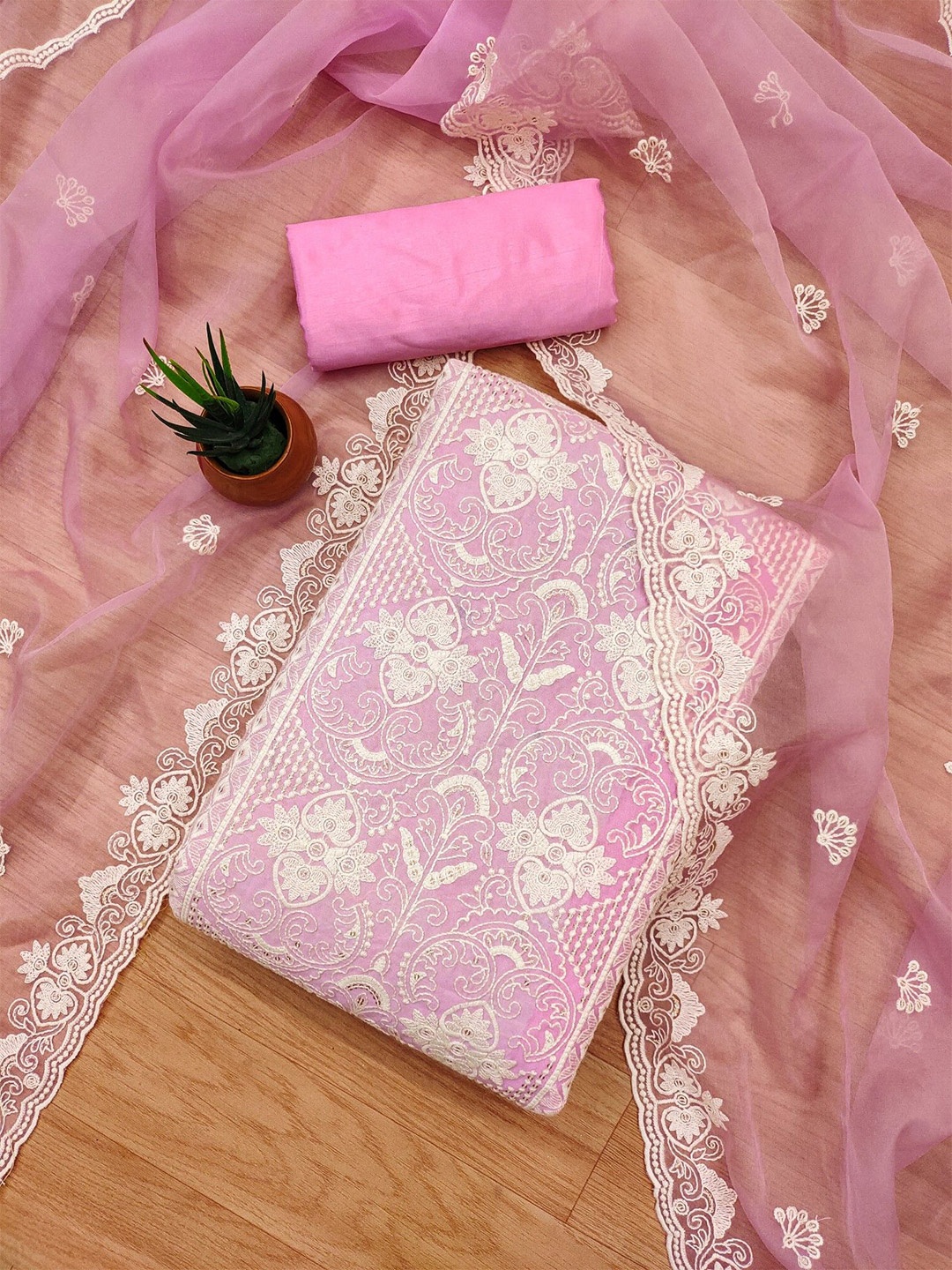 

KALINI Ethnic Motifs Embroidered Sequinned Unstitched Dress Material, Pink