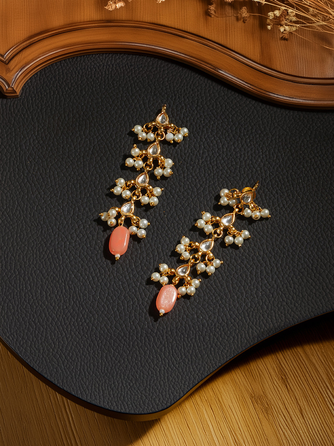 

Saraf RS Jewellery Rhodium-Plated Contemporary Drop Earrings, Pink