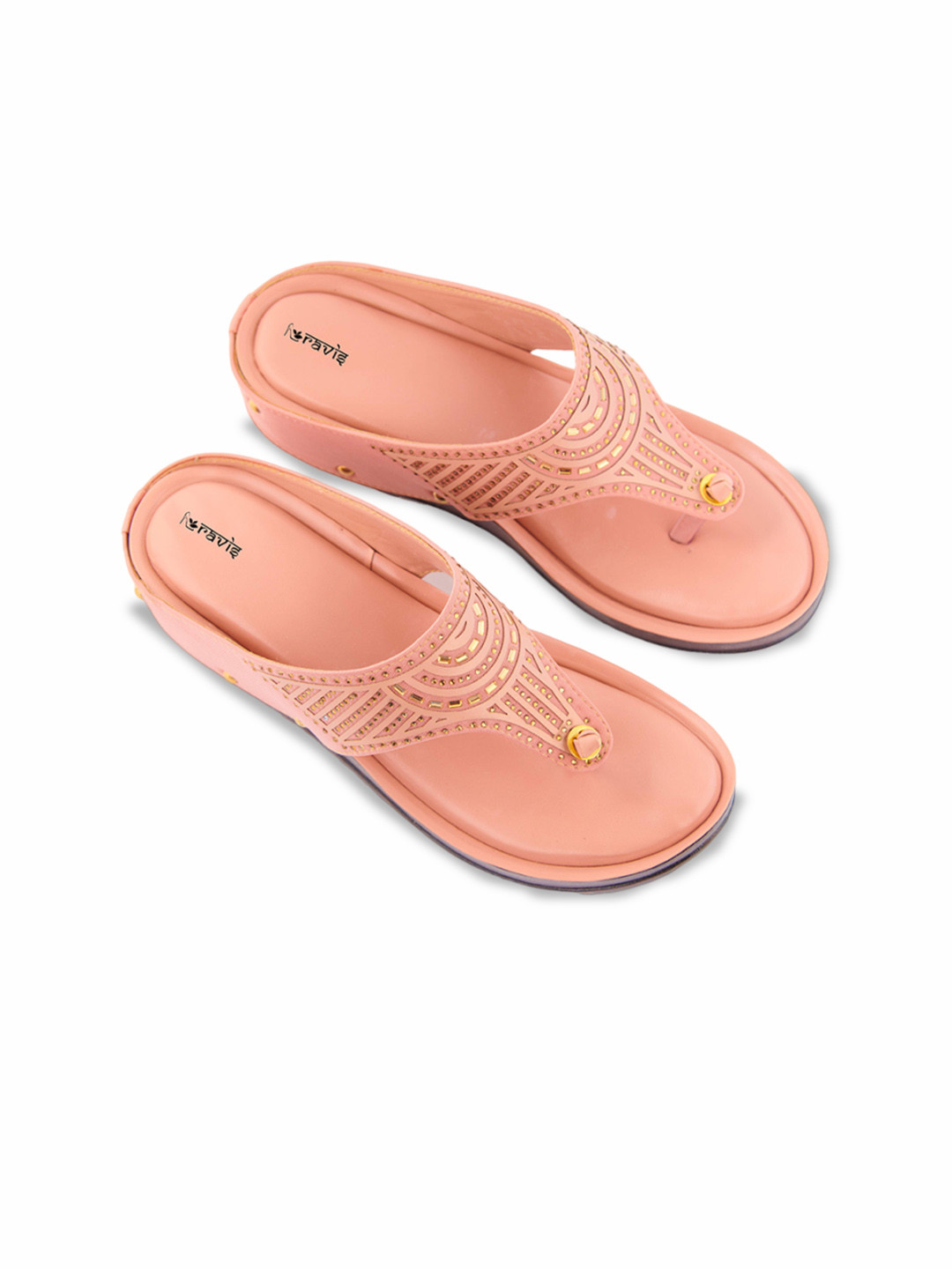 

Ravis Women Textured Open Toe Flats, Peach