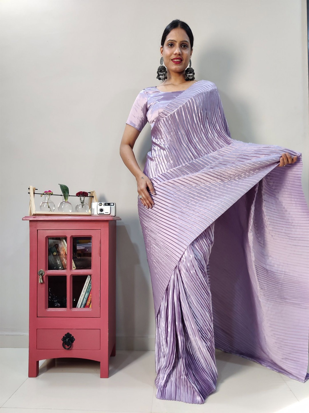

TEEYA CREATION Satin Saree, Lavender