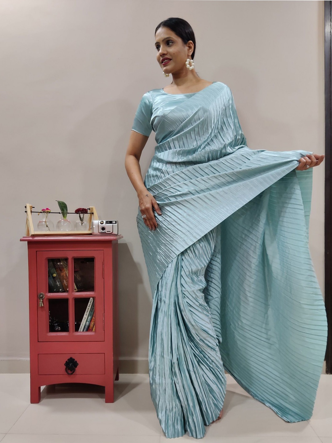 

TEEYA CREATION Satin Saree, Teal