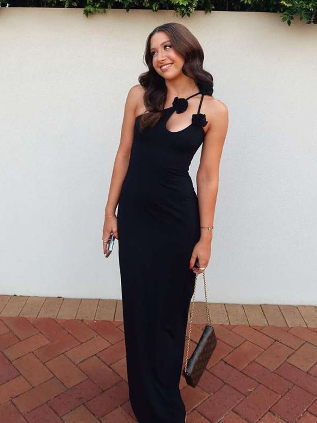 

StyleCast x Revolte Women Applique One Shoulder Maxi Dress, Black