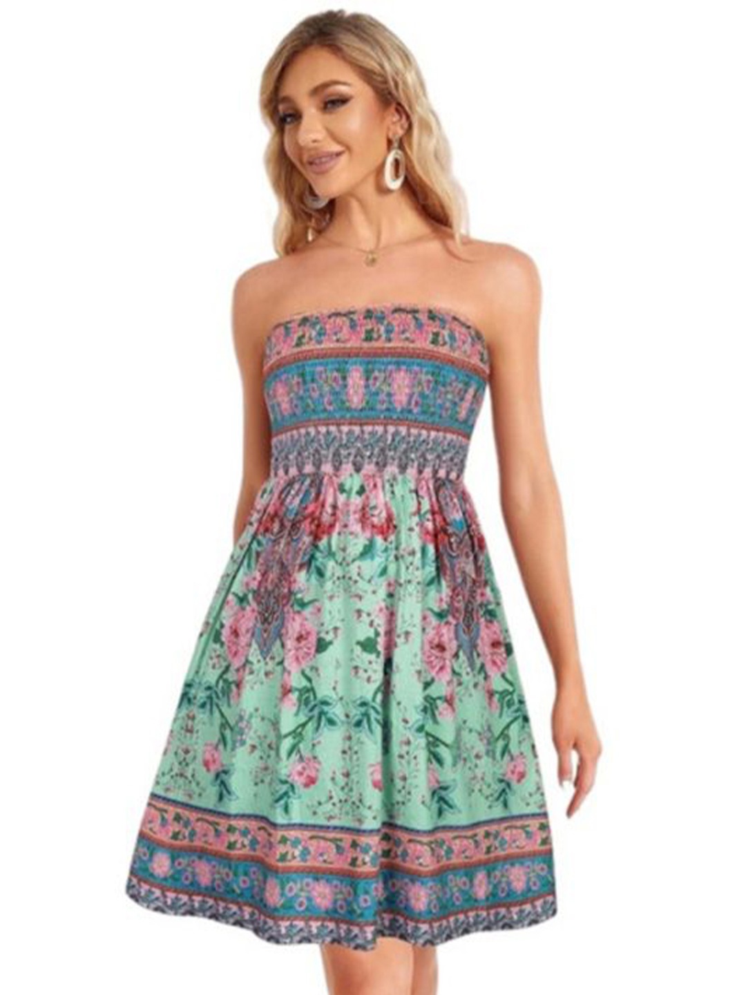 

StyleCast x Revolte Ethnic Motifs Print Fit & Flare Dress, Green