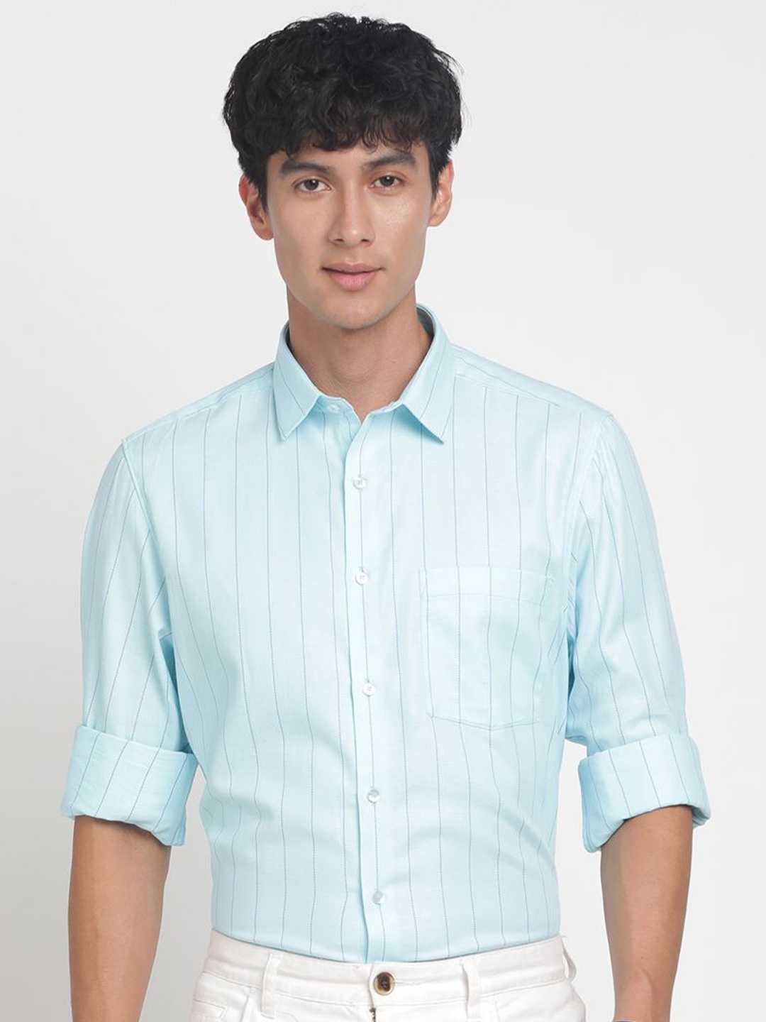 

Turtle Men Striped Button-Down Collar Formal Shirt, Blue