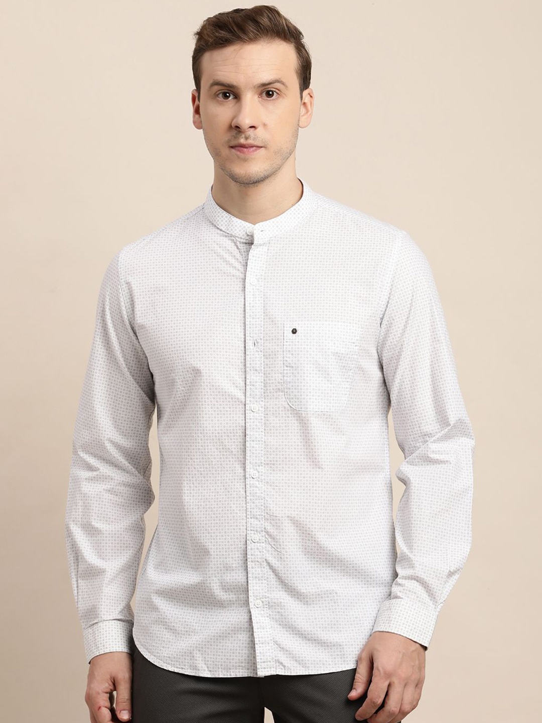 

Turtle Men Solid Mandarin Collar Casual Shirt, White