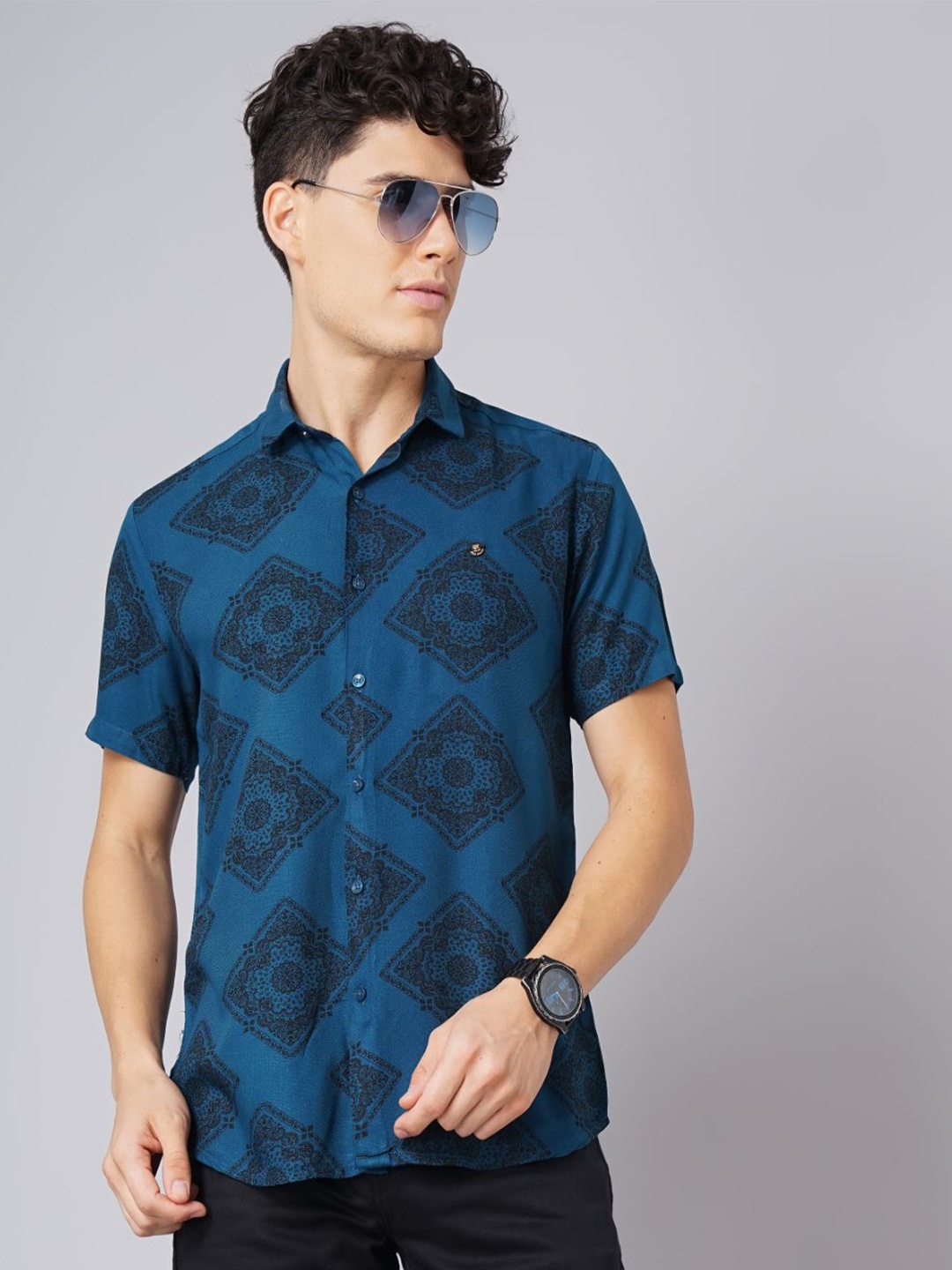 

PAUL STREET Men Ethnic Motifs Printed Spread Collar Casual Shirt, Blue