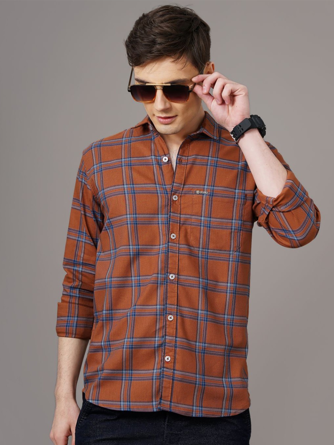 

PAUL STREET Men Standard Slim Fit Tartan Checks Opaque Checked Casual Shirt, Brown