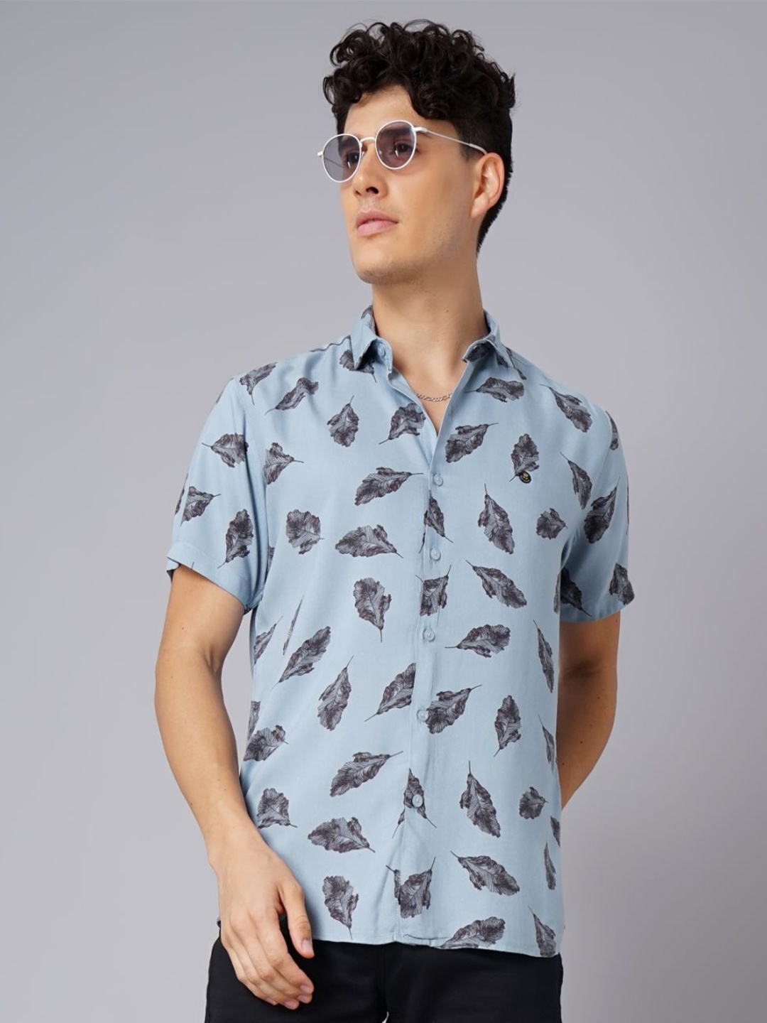 

PAUL STREET Men Tropical Printed Spread Collar Standard Casual Shirt, Blue