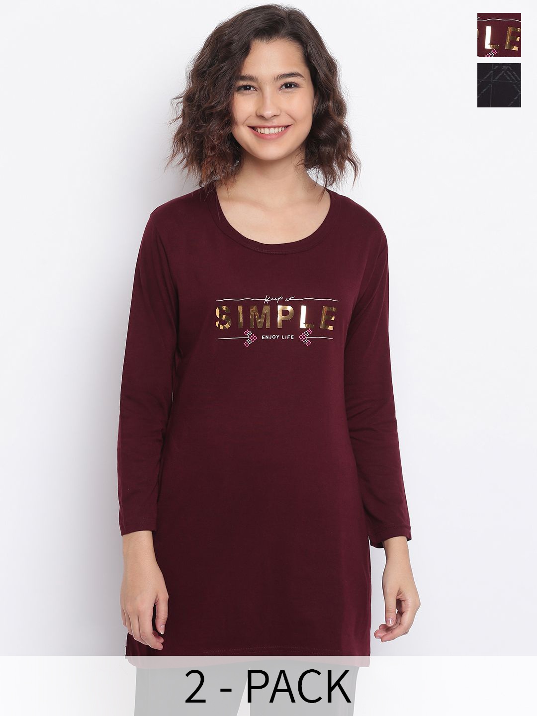 

Duchess Women 2Pc Round Neck Lounge T-shirt, Maroon