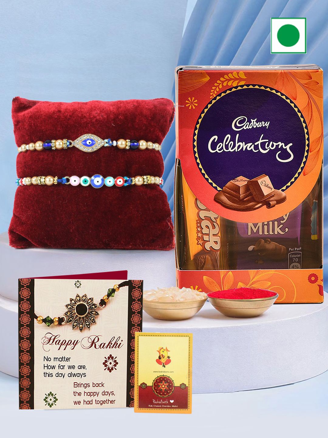 

TIED RIBBONS Set of 2 Rakhis Gift Set, Red