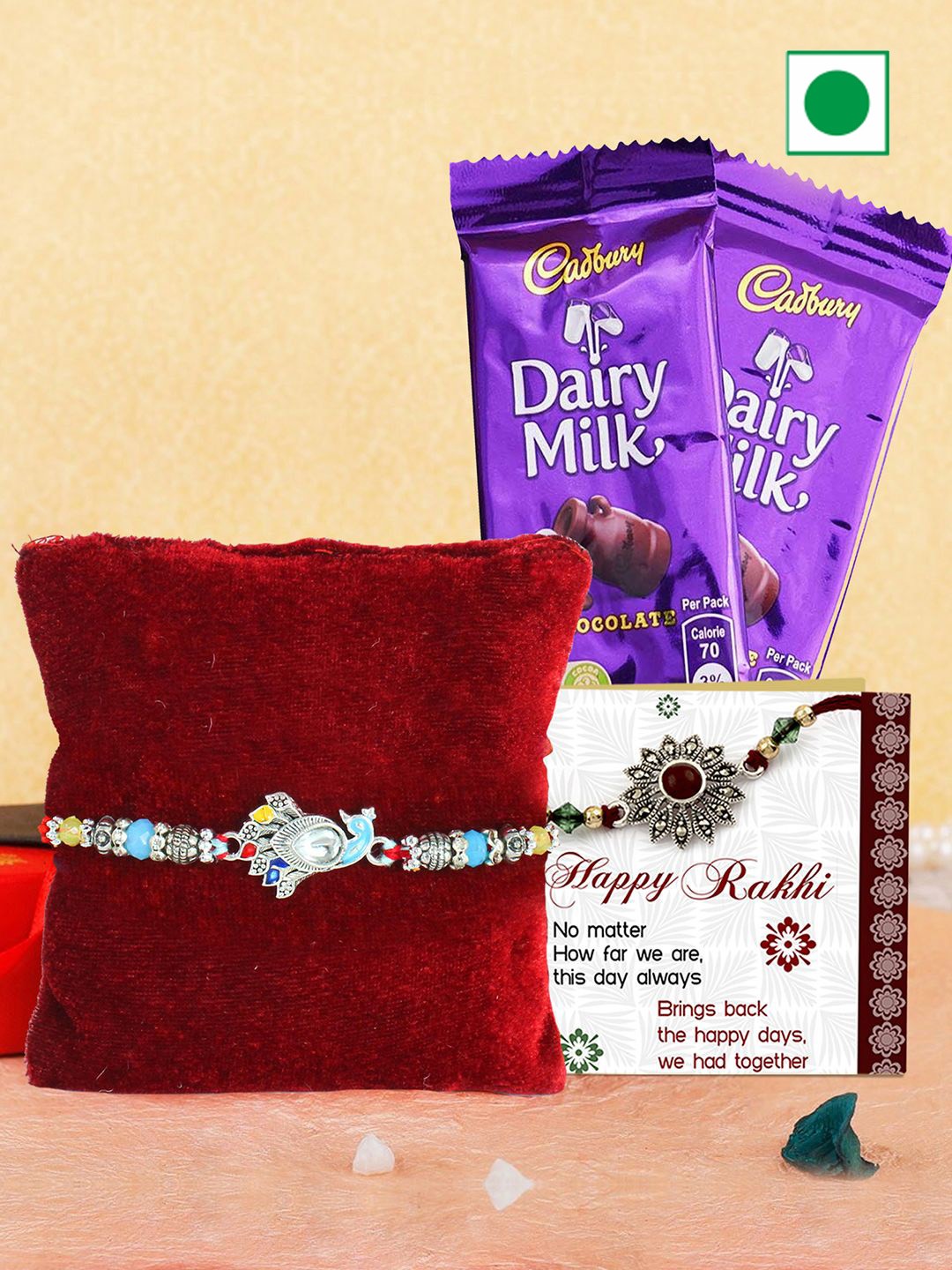

TIED RIBBONS Peacock Rakhi With 2 Daily Milk Chocolates, Blue