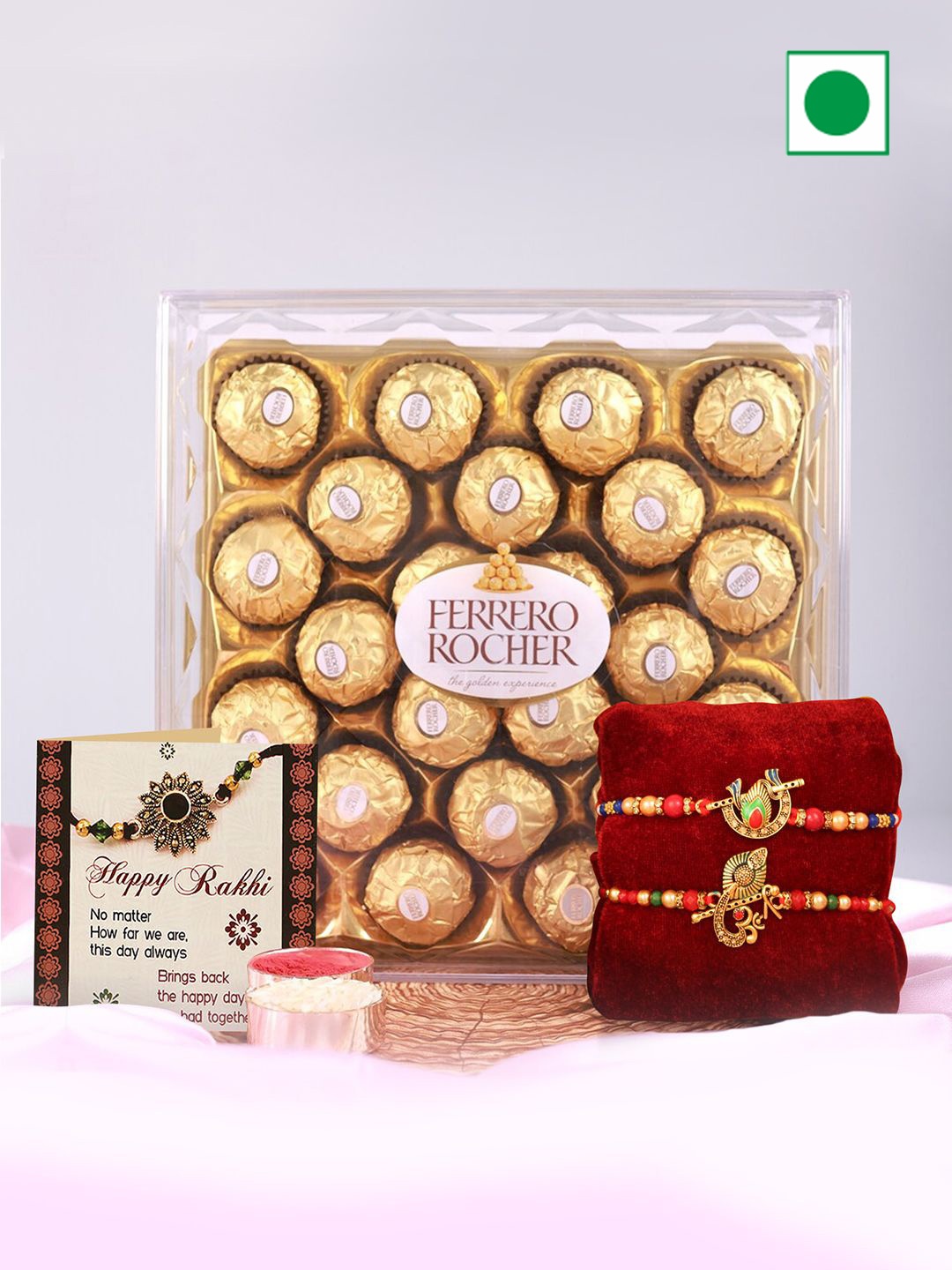 

TIED RIBBONS Set Of 2 Rakhis with Ferrero Rocher Chocolates, Red