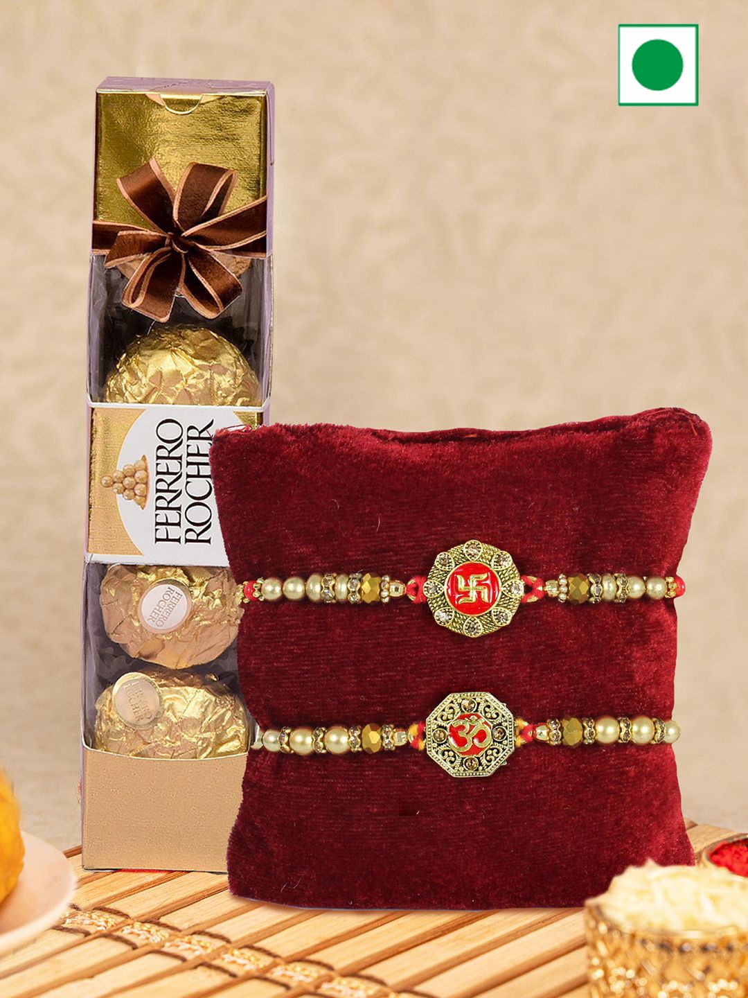 

TIED RIBBONS Set of 2 Rakhi with Chocolate Box Gift Pack, Gold