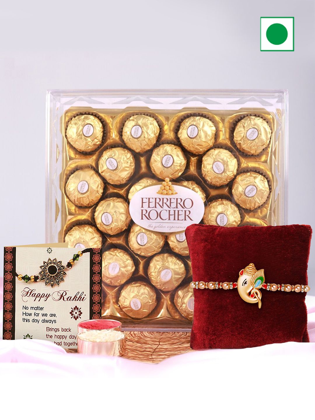 

TIED RIBBONS Ganesh Rakhi with Ferrero Rocher Chocolate, Red