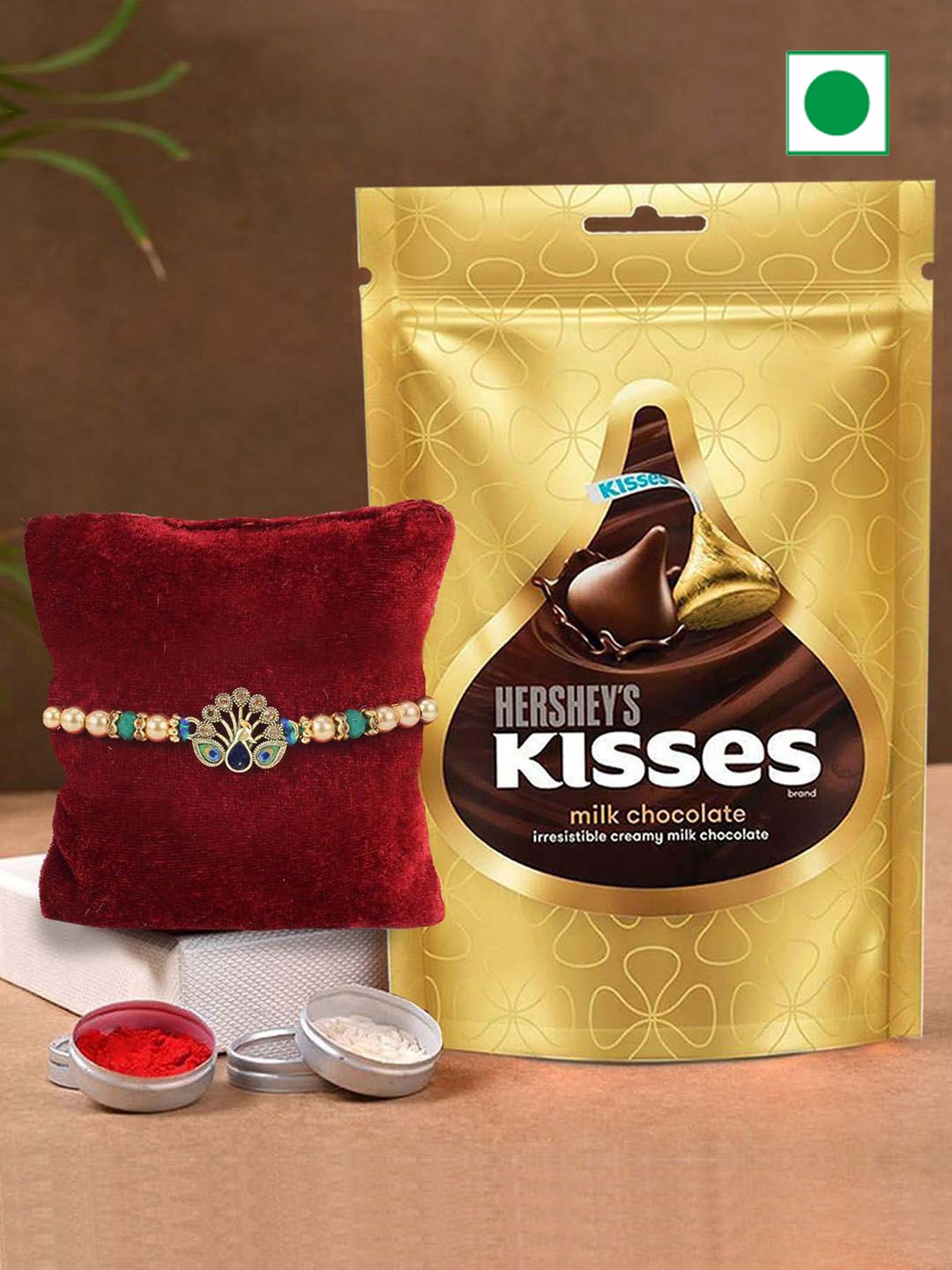 

Tied Ribbons Peacock Rakhi & Chocolate Gift Set, Red