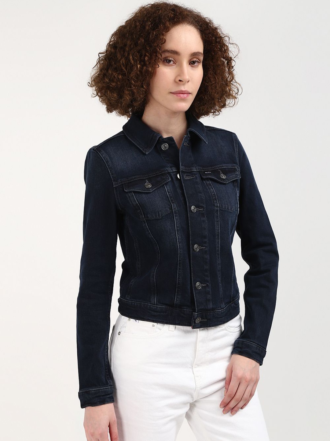 

Tommy Hilfiger Women Solid Spread Collar Crop Denim Jacket, Blue