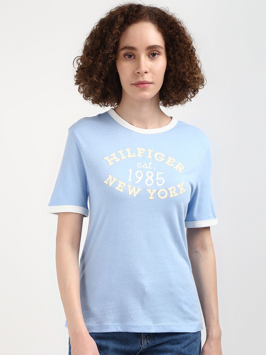 

Tommy Hilfiger Women Typography Printed Round Neck T-shirt, Blue