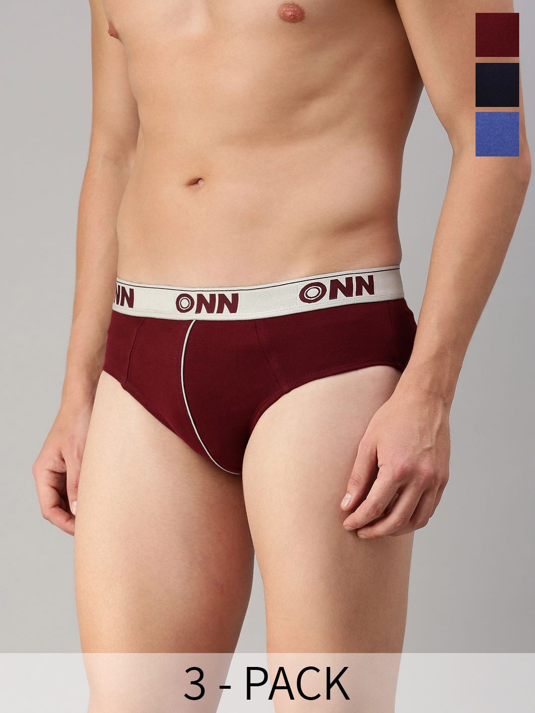 

ONN Pack Of 3 Assorted Pure Cotton Mid-Rise Briefs