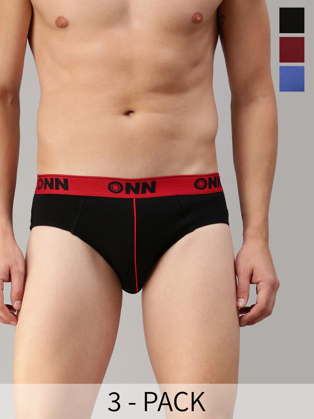 

ONN Pack Of 3 Assorted Ribbed Basic Briefs ONN_252_AST5_3PC, Maroon