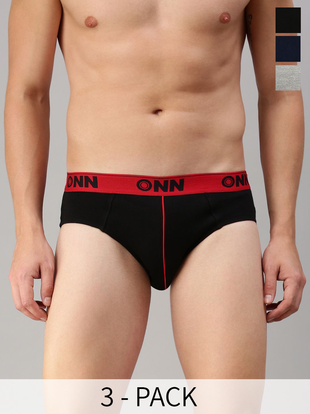 ONN Pack Of 3 Assorted Pure Cotton Mid-Rise Anti Odour Basic Briefs