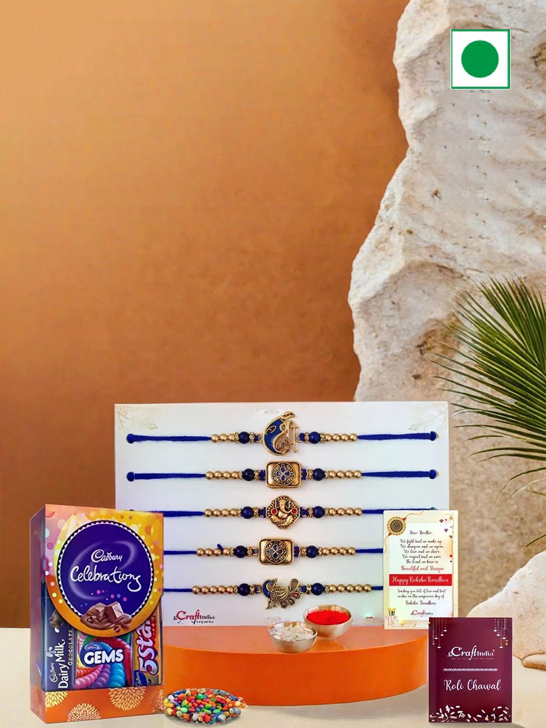 

eCraftIndia Designer Rakhis With Cadbury Chocolate With Roli Chawal, Navy blue
