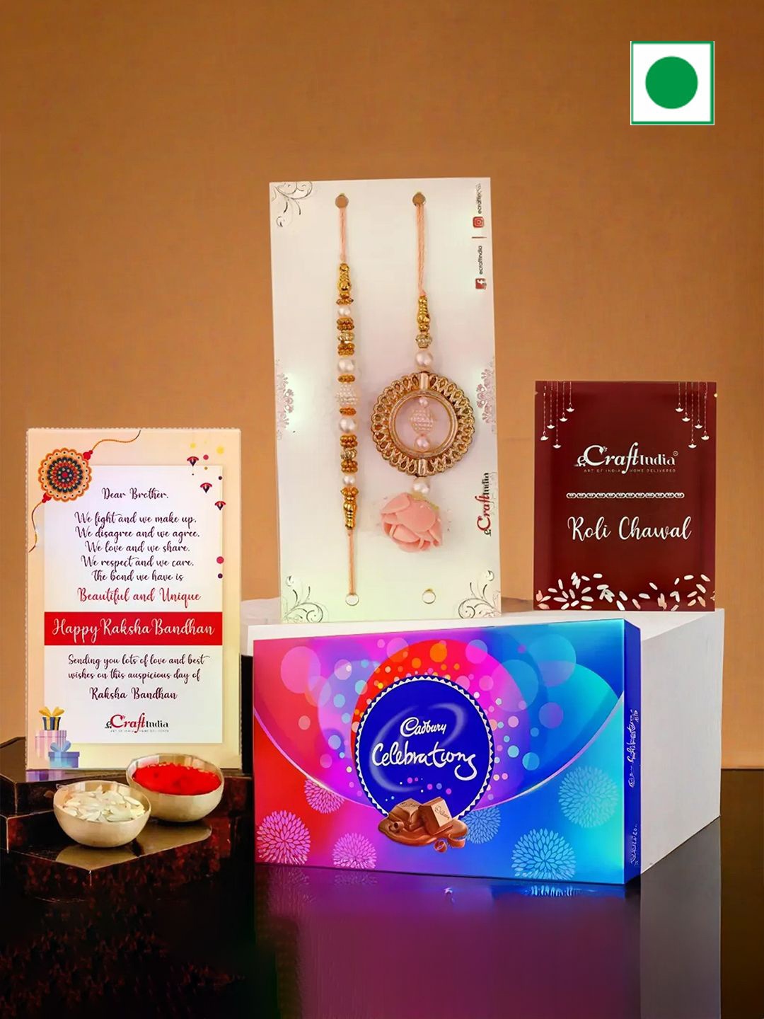

eCraftIndia Bhaiya Bhabhi Floral Design Rakhis with Chocolates & Roli Chawal, Pink